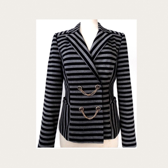 Cache Jackets & Blazers - Caché Nautical Anchor Striped Jersey Blazer 6